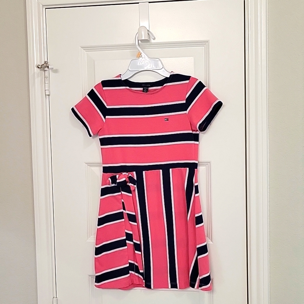 Youth Girls Small Pink, Navy and White Tommy Hilfigure Cotton Dress